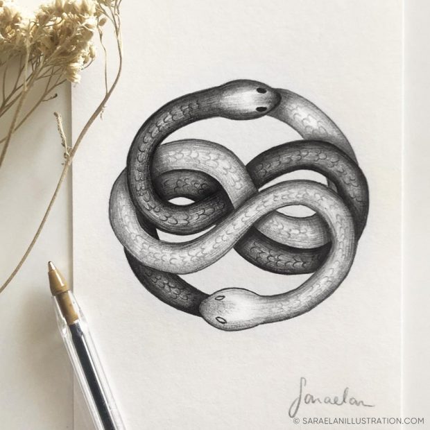 Disegno Auryn della Storia Infinita - Disegni a penna Inktober 2021 giorno 19 LOOP