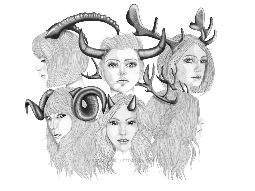 Le figlie di Cernunno - disegni di ragazze con corna di Sara Elan Donati
