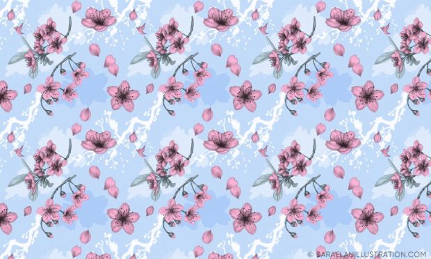 Pattern personalizzato con disegno di fiori di ciliegio - pattern personalizzati creati per Hasu Lab Design